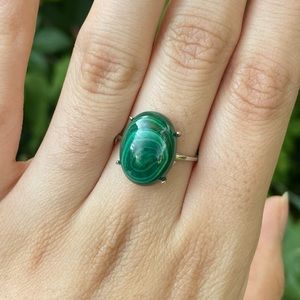 Malachite silver adjustable ring